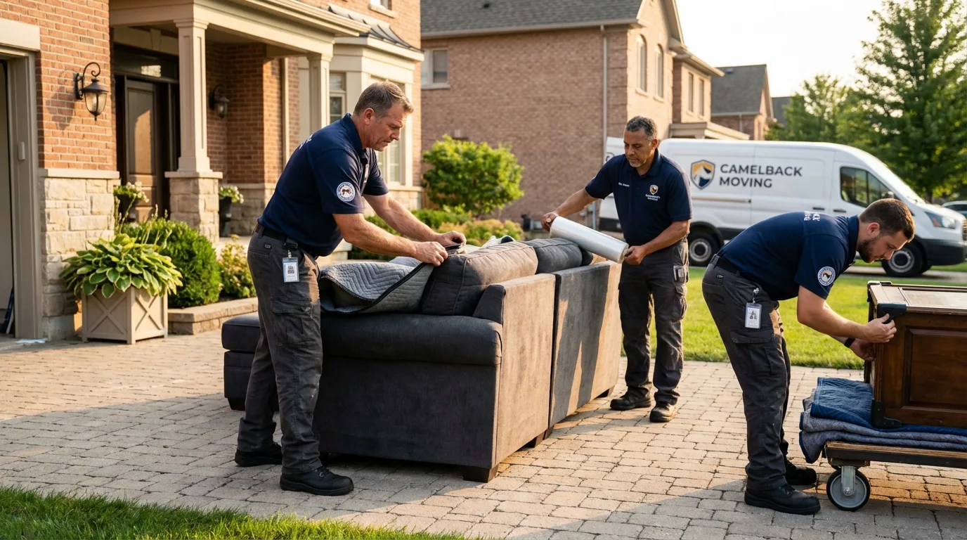 Large estate moving crew wrapping furniture in Elwood, KS